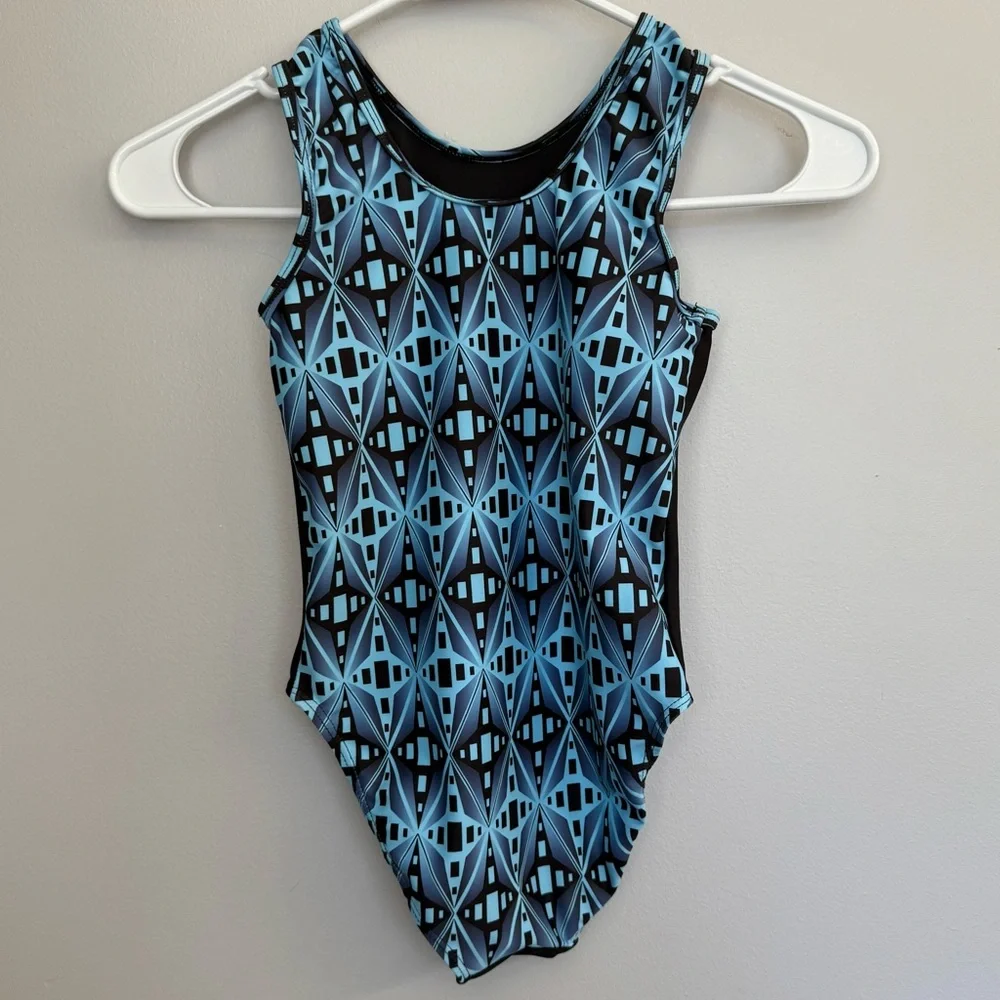 Plum Practicewear Leotard Geometric Black And Blue Size Child M Gymnastics - Picture 3 of 9